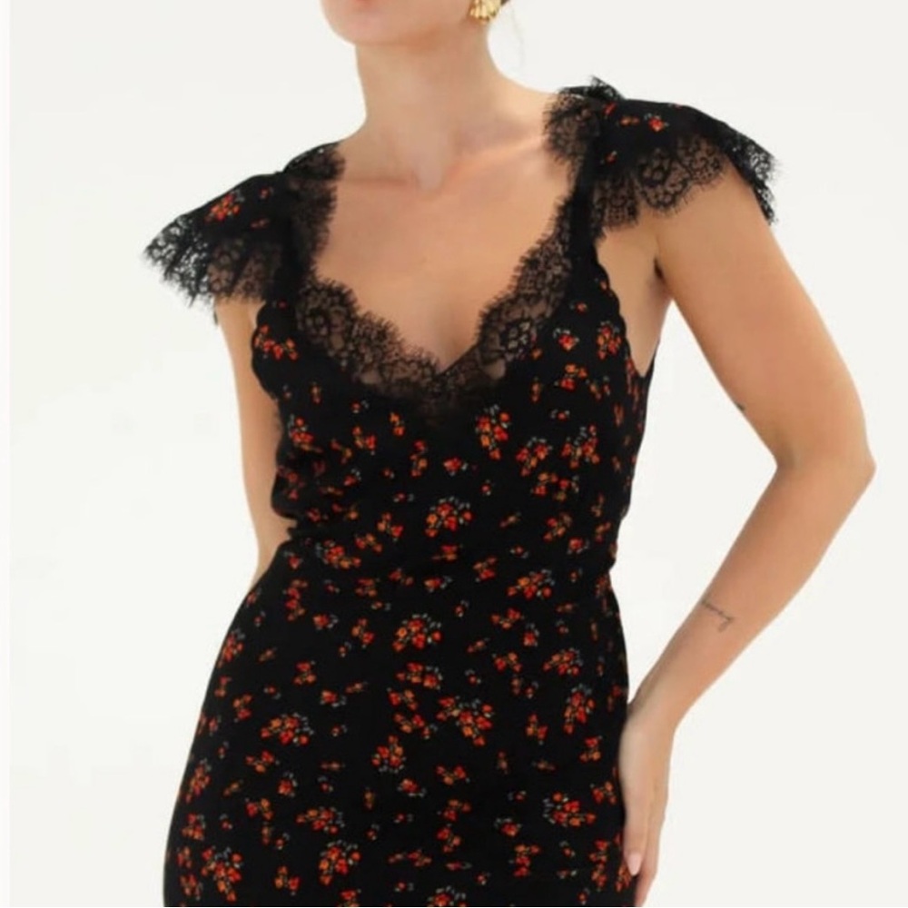 NEW Rumored Frontier Lace Floral Maxi Dress Spanish Poppy Women's Med Large $138 - Picture 4 of 11